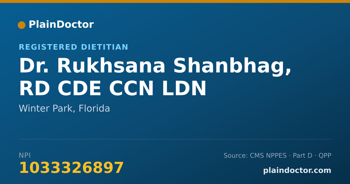 Shareable card for Rukhsana Shanbhag, RD CDE CCN LDN - Registered Dietitian, Winter Park, FL