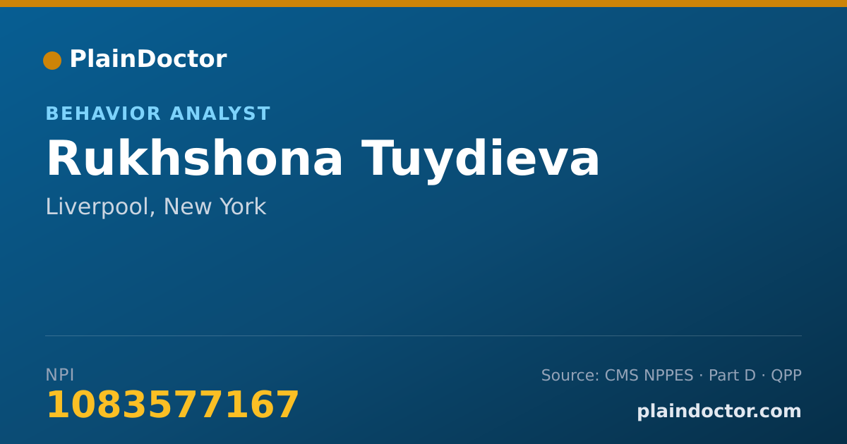 Shareable card for Rukhshona Tuydieva - Behavior Analyst, Liverpool, NY