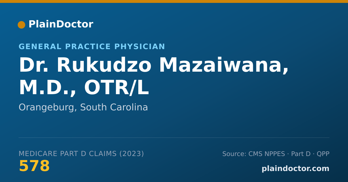 Shareable card for Rukudzo Mazaiwana, M.D., OTR/L - General Practice Physician, Orangeburg, SC
