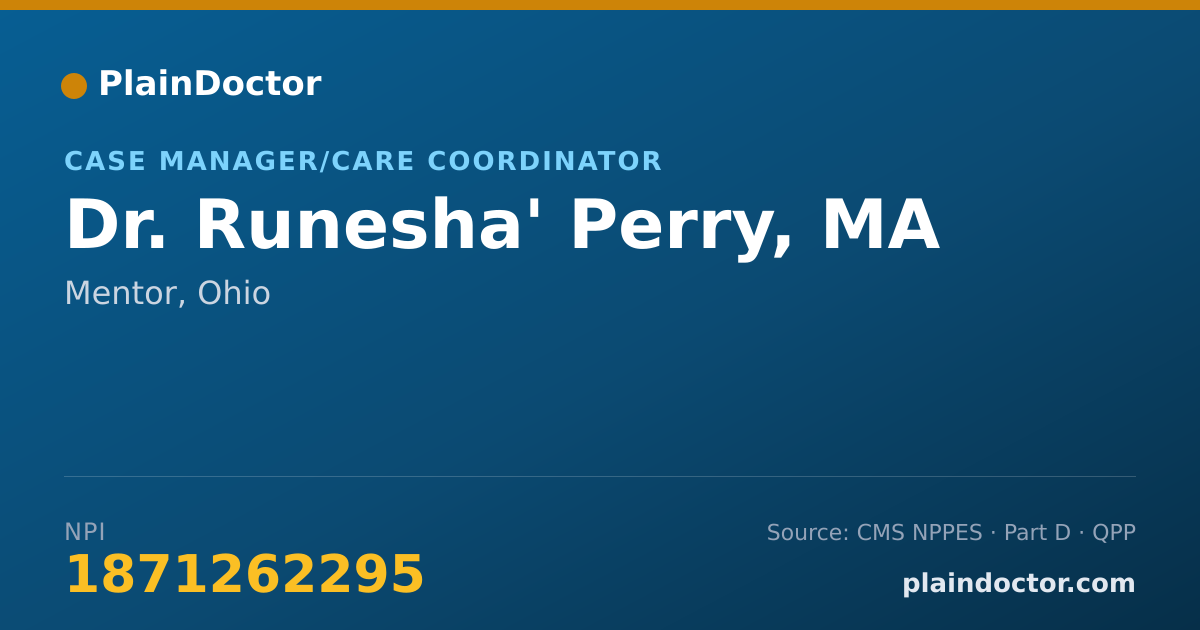 Shareable card for Runesha' Perry, MA - Case Manager/Care Coordinator, Mentor, OH
