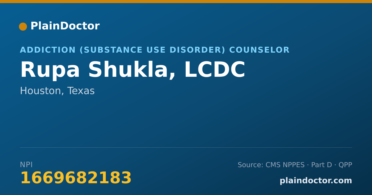 Shareable card for Rupa Shukla, LCDC - Addiction (Substance Use Disorder) Counselor, Houston, TX