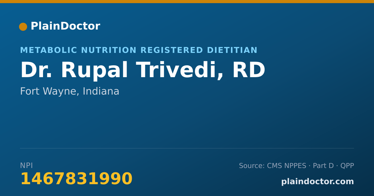 Shareable card for Rupal Trivedi, RD - Metabolic Nutrition Registered Dietitian, Fort Wayne, IN