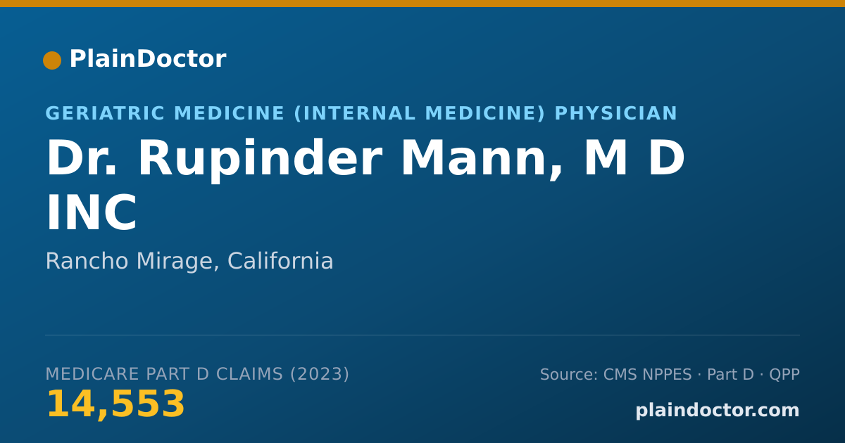Shareable card for Rupinder Mann, M D INC - Geriatric Medicine (Internal Medicine) Physician, Rancho Mirage, CA