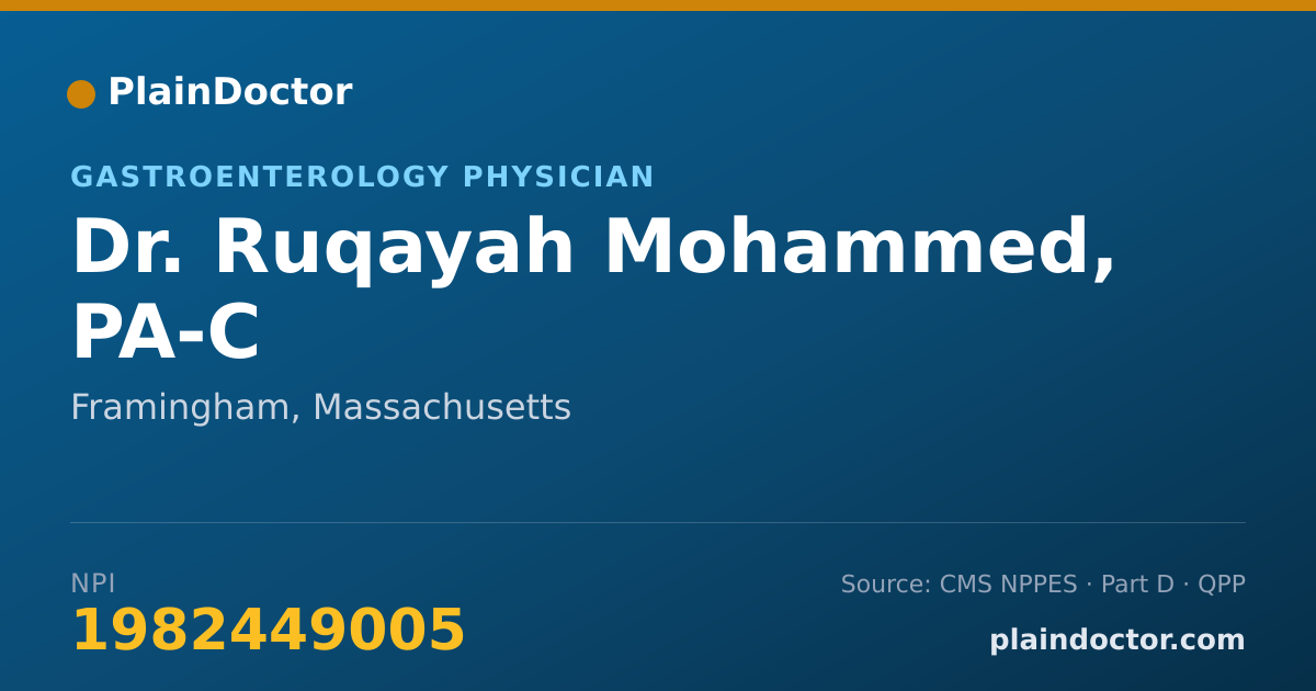 Shareable card for Ruqayah Mohammed, PA-C - Gastroenterology Physician, Framingham, MA