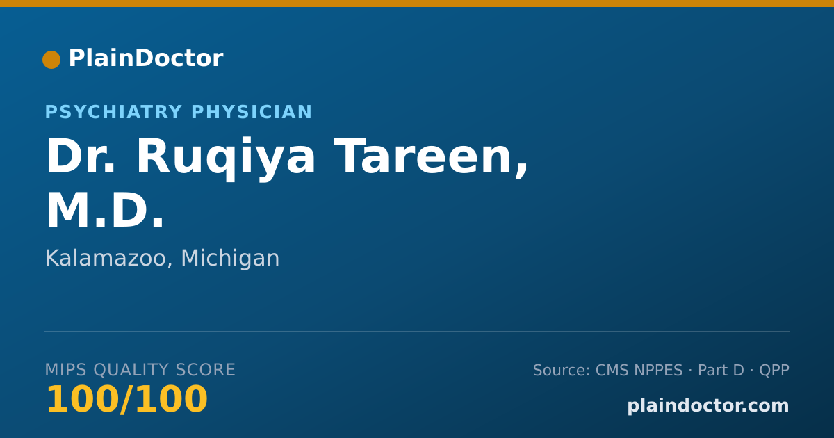 Shareable card for Ruqiya Tareen, M.D. - Psychiatry Physician, Kalamazoo, MI