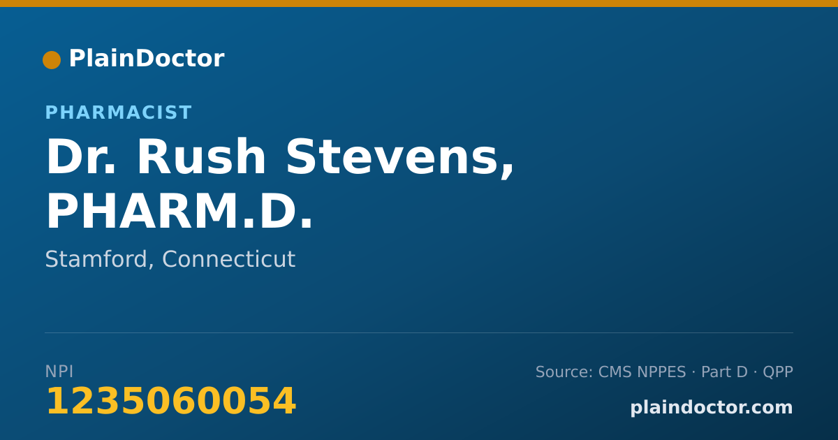 Shareable card for Rush Stevens, PHARM.D. - Pharmacist, Stamford, CT