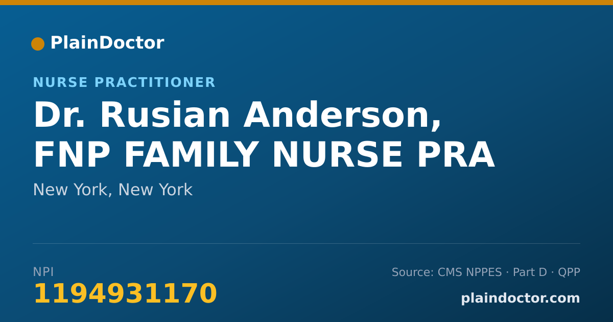 Shareable card for Rusian Anderson, FNP FAMILY NURSE PRA - Nurse Practitioner, New York, NY