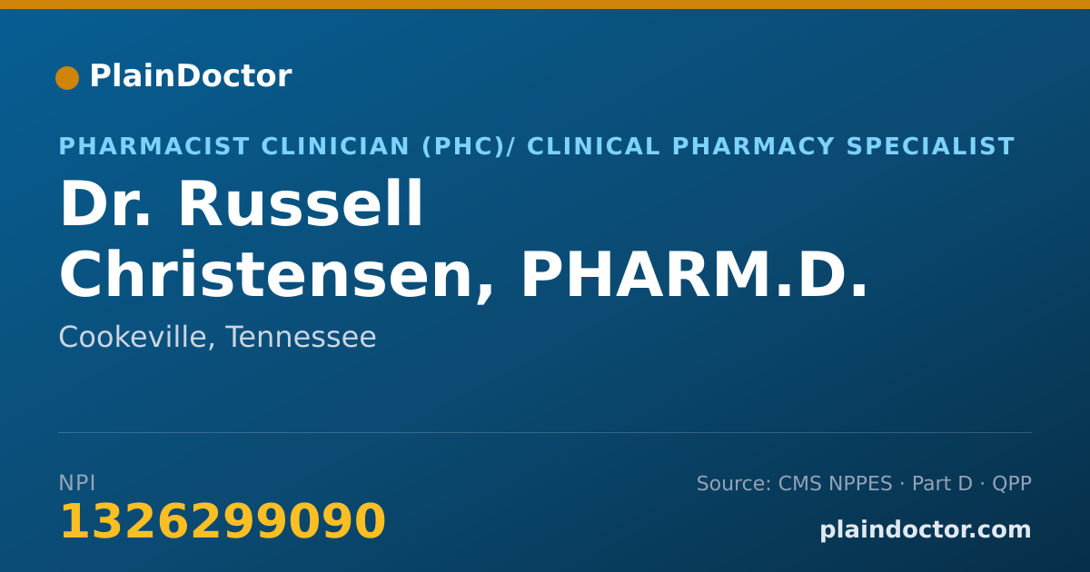 Shareable card for Russell Christensen, PHARM.D. - Pharmacist Clinician (PhC)/ Clinical Pharmacy Specialist, Cookeville, TN