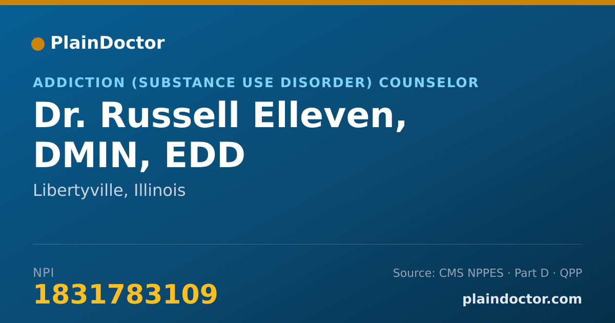 Shareable card for Russell Elleven, DMIN, EDD - Addiction (Substance Use Disorder) Counselor, Libertyville, IL