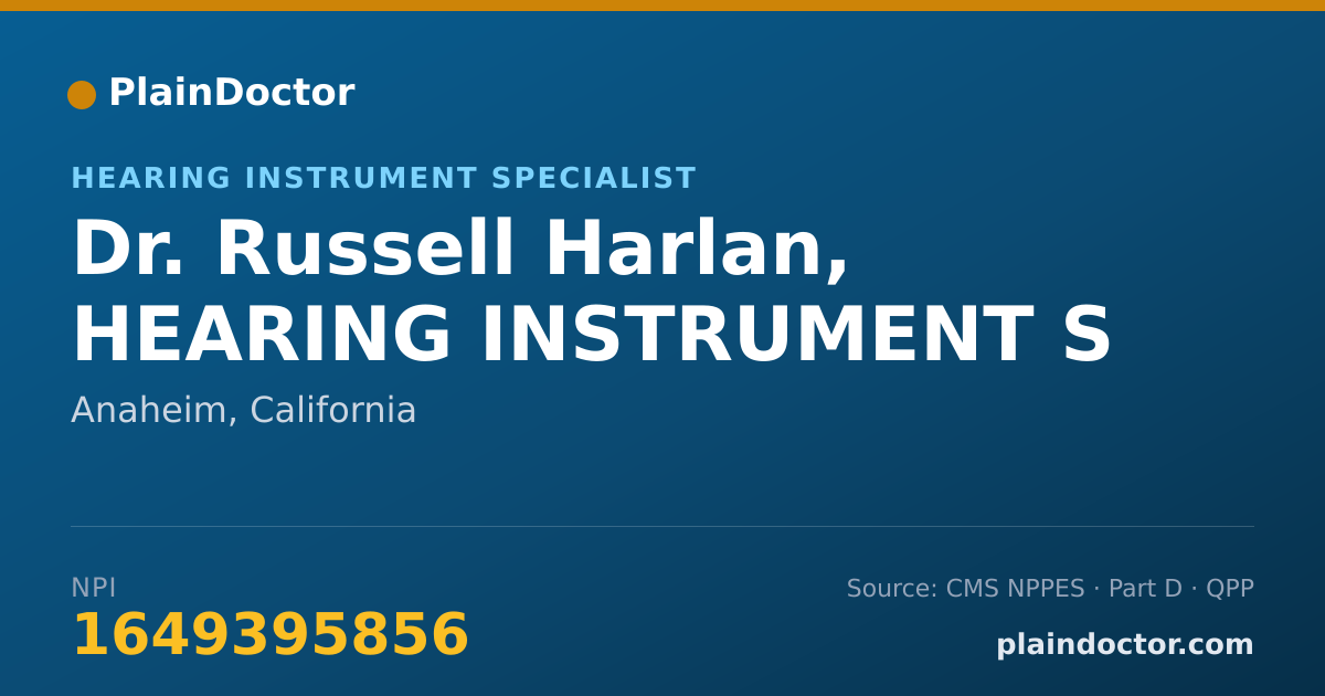 Shareable card for Russell Harlan, HEARING INSTRUMENT S - Hearing Instrument Specialist, Anaheim, CA