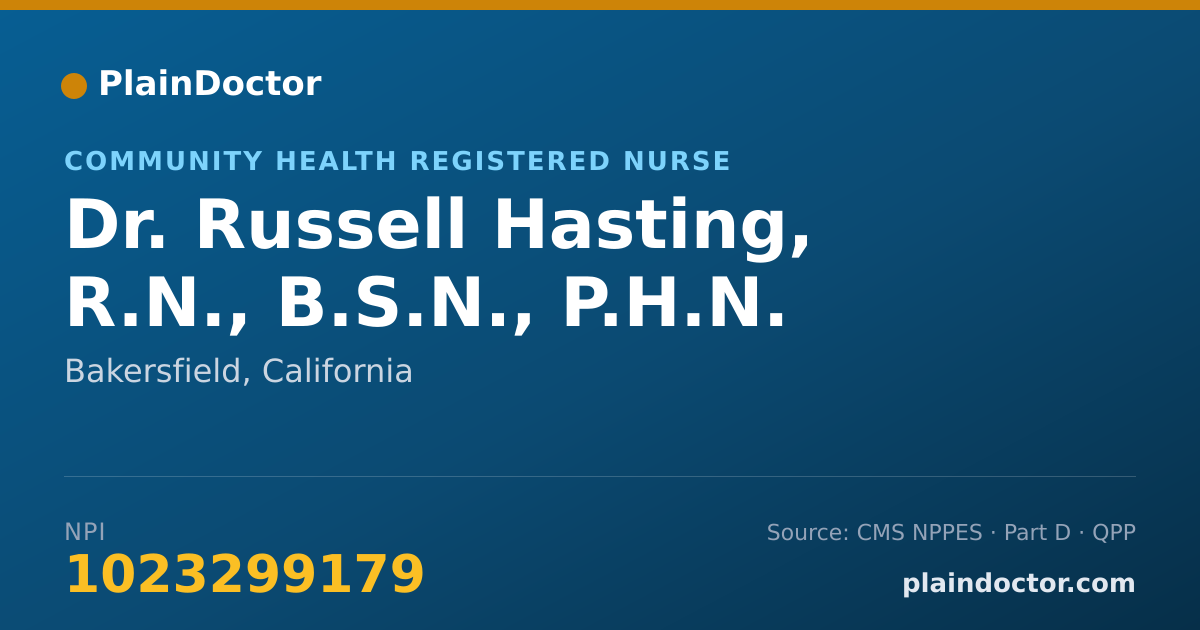 Shareable card for Russell Hasting, R.N., B.S.N., P.H.N. - Community Health Registered Nurse, Bakersfield, CA