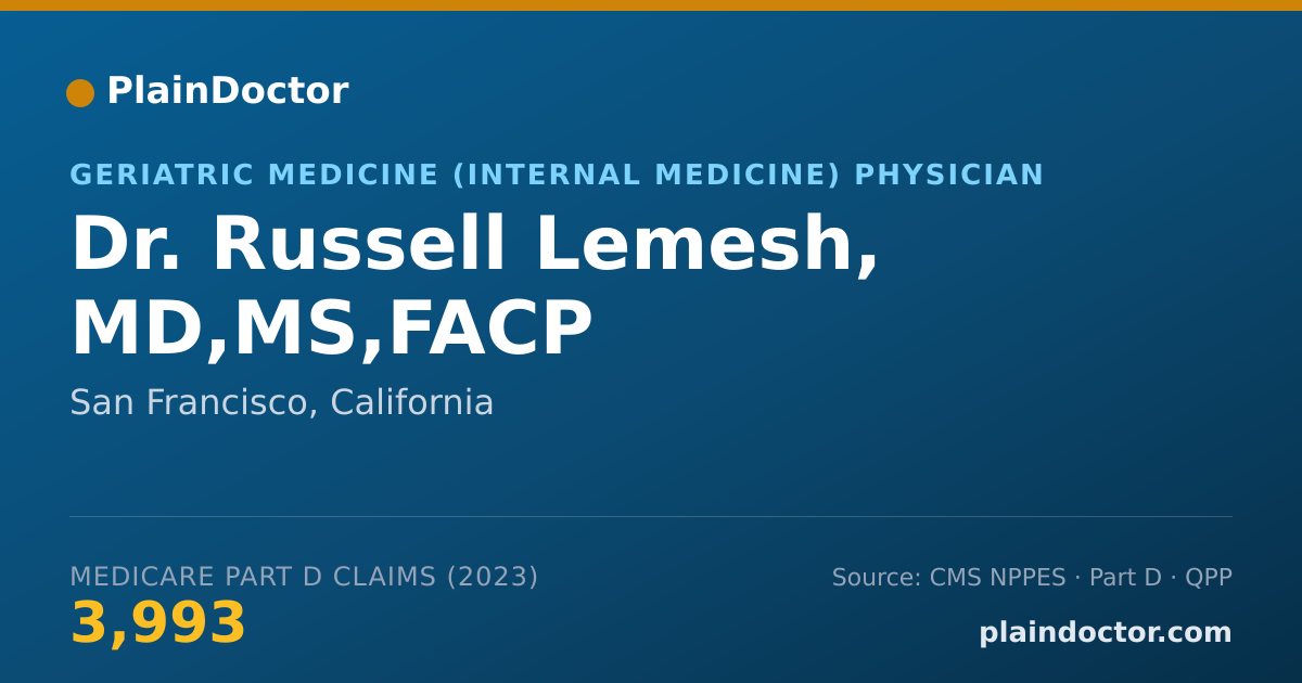 Shareable card for Russell Lemesh, MD,MS,FACP - Geriatric Medicine (Internal Medicine) Physician, San Francisco, CA