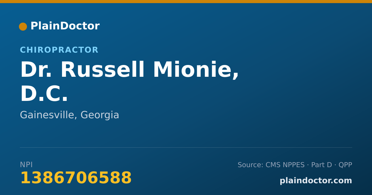 Shareable card for Russell Mionie, D.C. - Chiropractor, Gainesville, GA