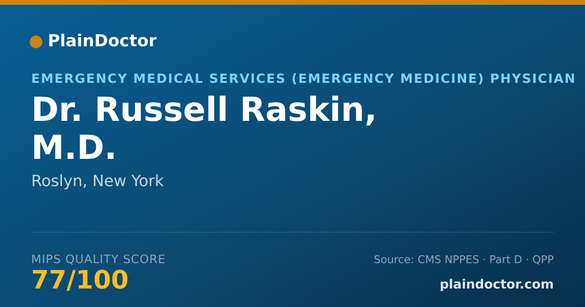 Shareable card for Russell Raskin, M.D. - Emergency Medical Services (Emergency Medicine) Physician, Roslyn, NY