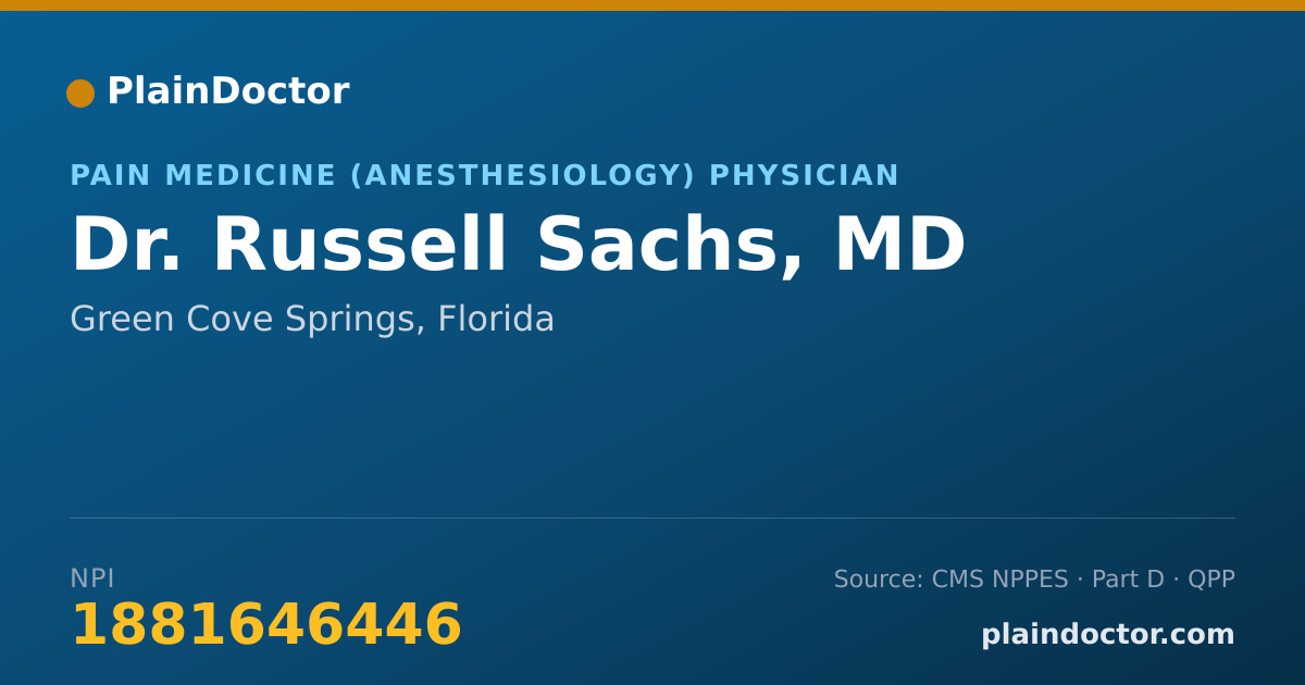 Shareable card for Russell Sachs, MD - Pain Medicine (Anesthesiology) Physician, Green Cove Springs, FL