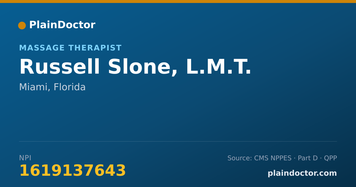 Shareable card for Russell Slone, L.M.T. - Massage Therapist, Miami, FL