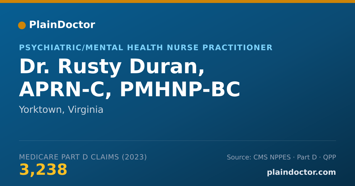 Shareable card for Rusty Duran, APRN-C, PMHNP-BC - Psychiatric/Mental Health Nurse Practitioner, Yorktown, VA