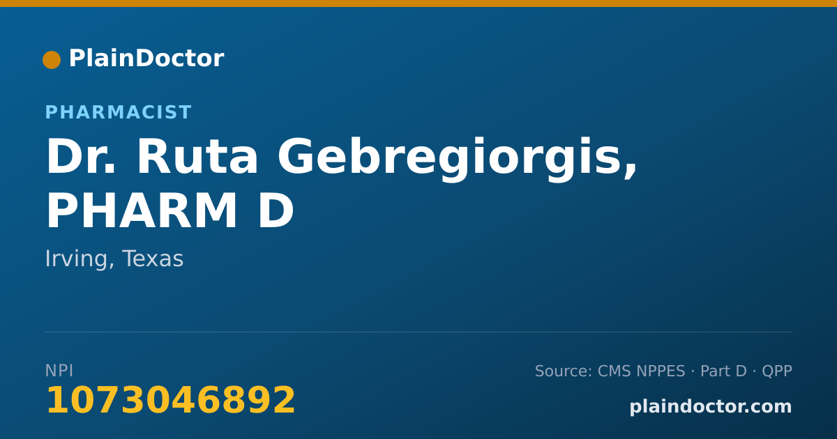 Shareable card for Ruta Gebregiorgis, PHARM D - Pharmacist, Irving, TX