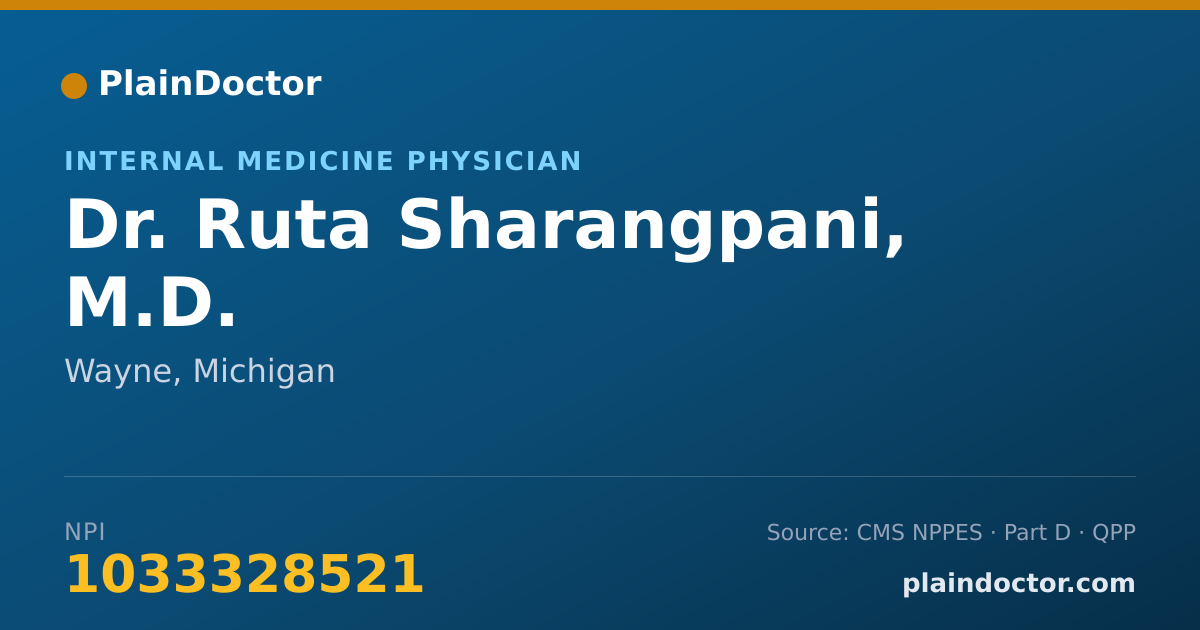 Shareable card for Ruta Sharangpani, M.D. - Internal Medicine Physician, Wayne, MI
