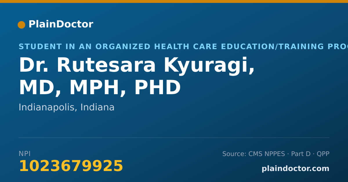 Shareable card for Rutesara Kyuragi, MD, MPH, PHD - Student in an Organized Health Care Education/Training Program, Indianapolis, IN