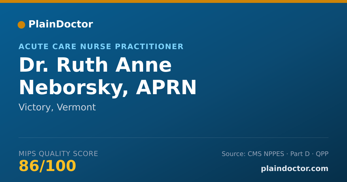 Shareable card for Ruth Anne Neborsky, APRN - Acute Care Nurse Practitioner, Victory, VT