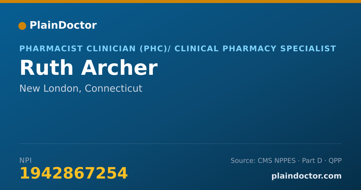 Shareable card for Ruth Archer - Pharmacist Clinician (PhC)/ Clinical Pharmacy Specialist, New London, CT