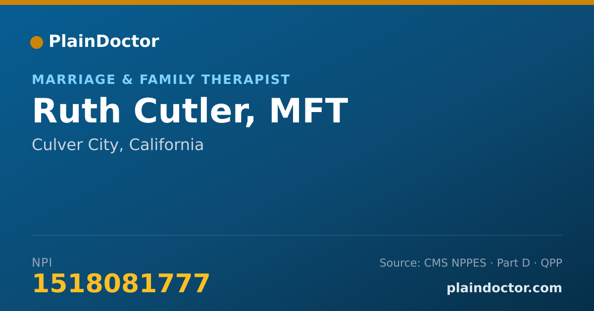 Shareable card for Ruth Cutler, MFT - Marriage & Family Therapist, Culver City, CA