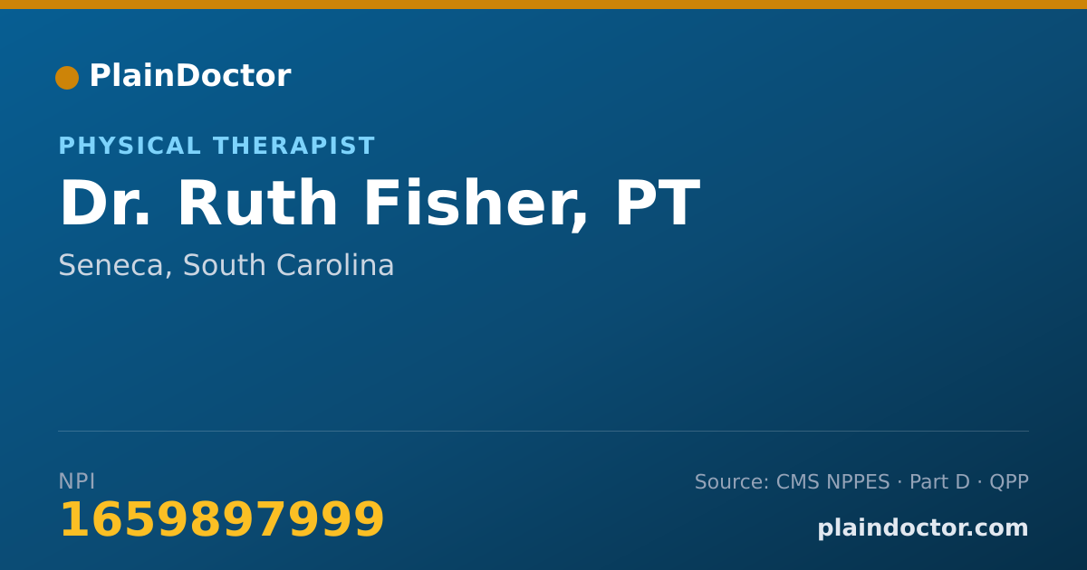 Shareable card for Ruth Fisher, PT - Physical Therapist, Seneca, SC