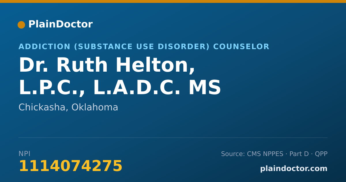 Shareable card for Ruth Helton, L.P.C., L.A.D.C. MS - Addiction (Substance Use Disorder) Counselor, Chickasha, OK