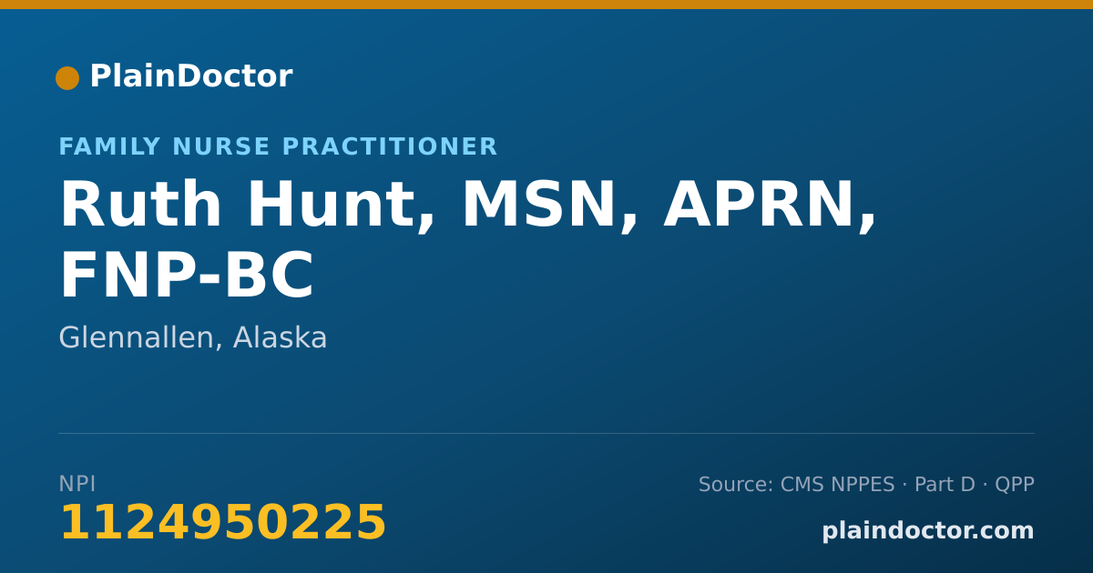 Shareable card for Ruth Hunt, MSN, APRN, FNP-BC - Family Nurse Practitioner, Glennallen, AK