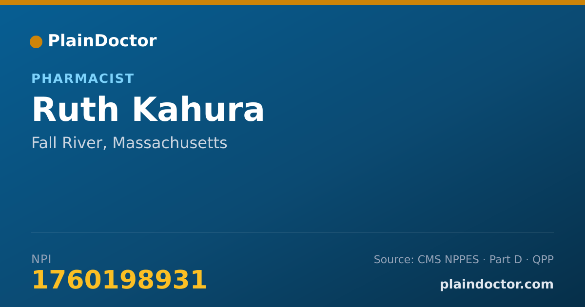 Shareable card for Ruth Kahura - Pharmacist, Fall River, MA