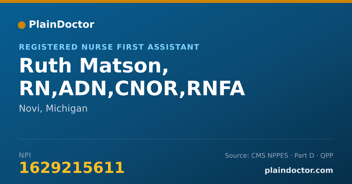 Shareable card for Ruth Matson, RN,ADN,CNOR,RNFA - Registered Nurse First Assistant, Novi, MI