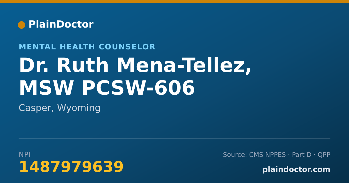 Shareable card for Ruth Mena-Tellez, MSW PCSW-606 - Mental Health Counselor, Casper, WY