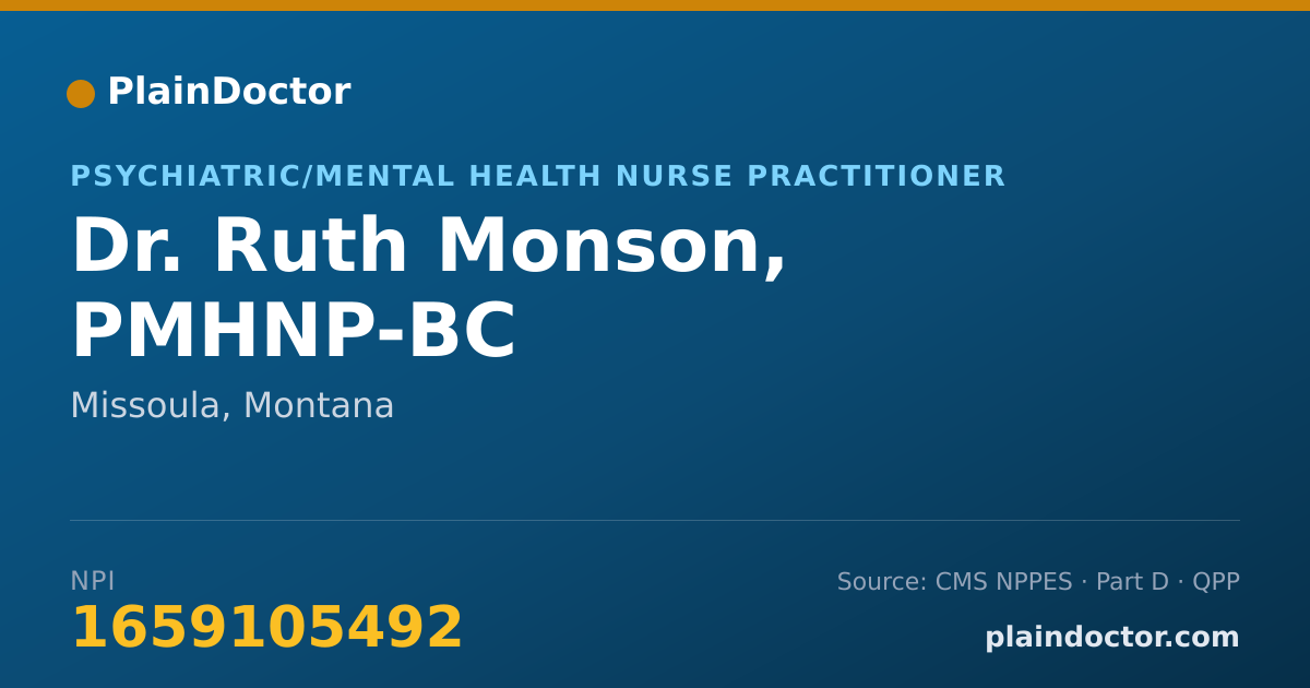 Shareable card for Ruth Monson, PMHNP-BC - Psychiatric/Mental Health Nurse Practitioner, Missoula, MT