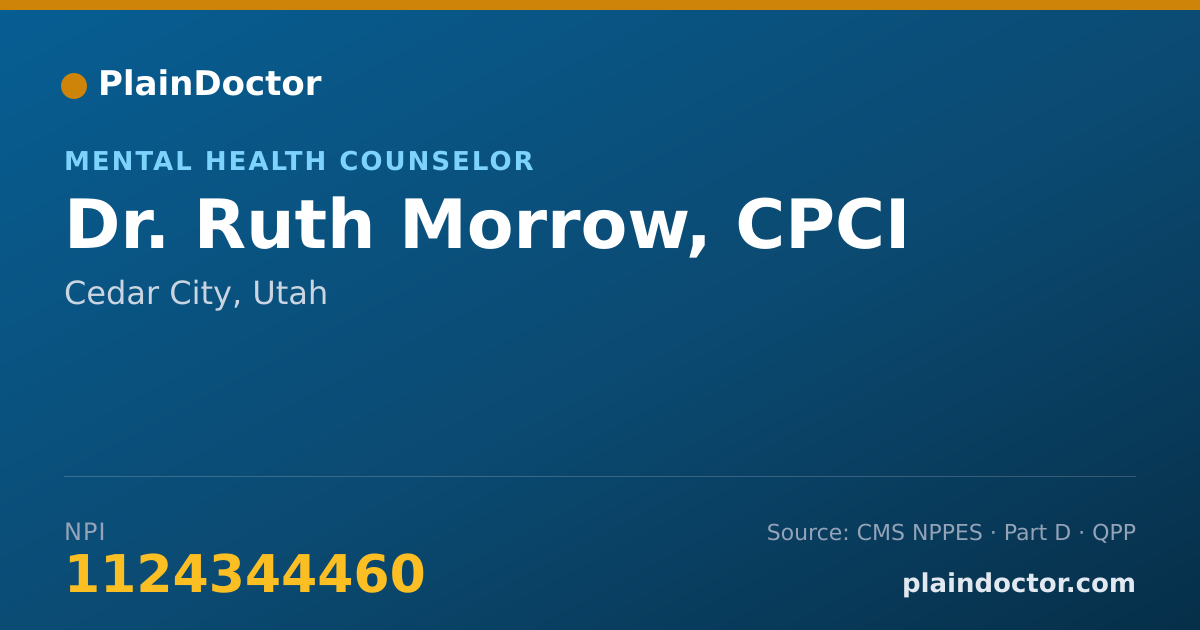 Shareable card for Ruth Morrow, CPCI - Mental Health Counselor, Cedar City, UT