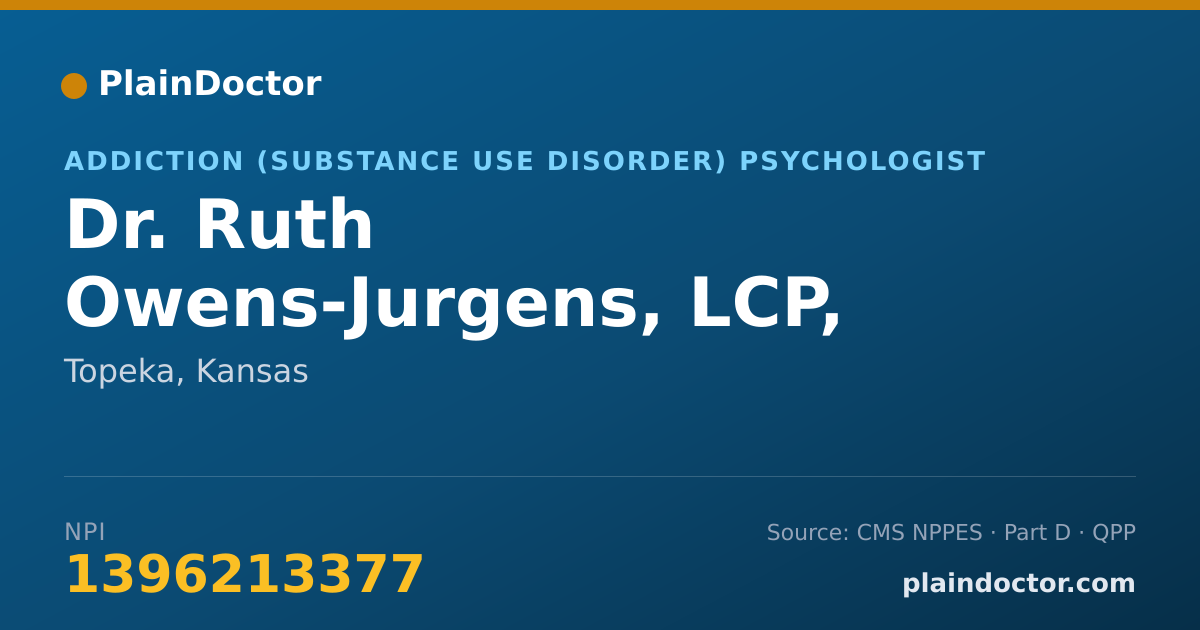 Shareable card for Ruth Owens-Jurgens, LCP, LCAC - Addiction (Substance Use Disorder) Psychologist, Topeka, KS