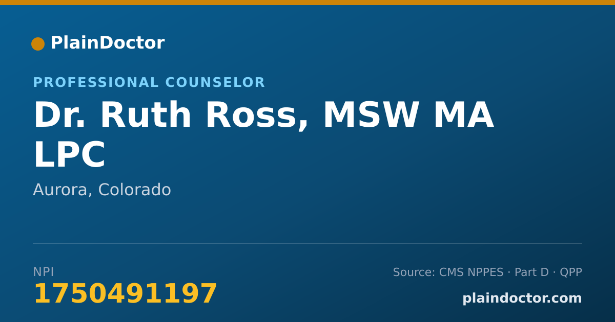 Shareable card for Ruth Ross, MSW MA LPC - Professional Counselor, Aurora, CO