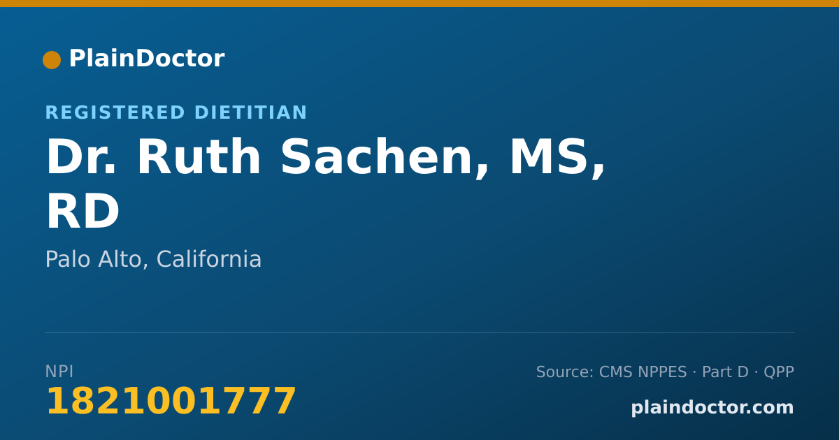 Shareable card for Ruth Sachen, MS, RD - Registered Dietitian, Palo Alto, CA