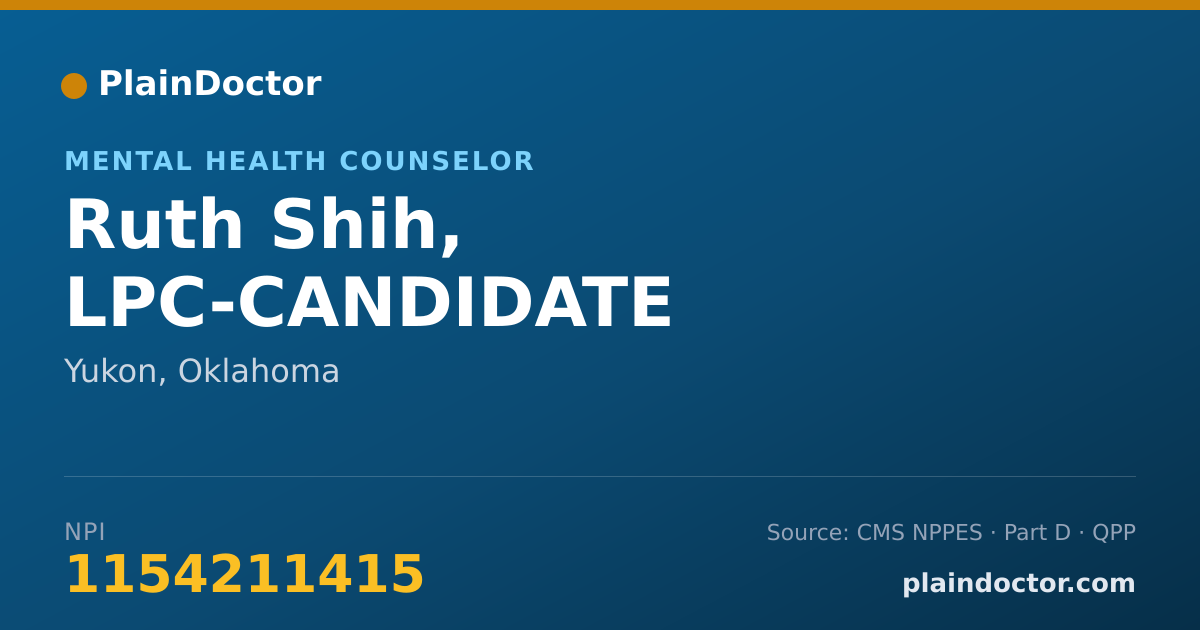 Shareable card for Ruth Shih, LPC-CANDIDATE - Mental Health Counselor, Yukon, OK