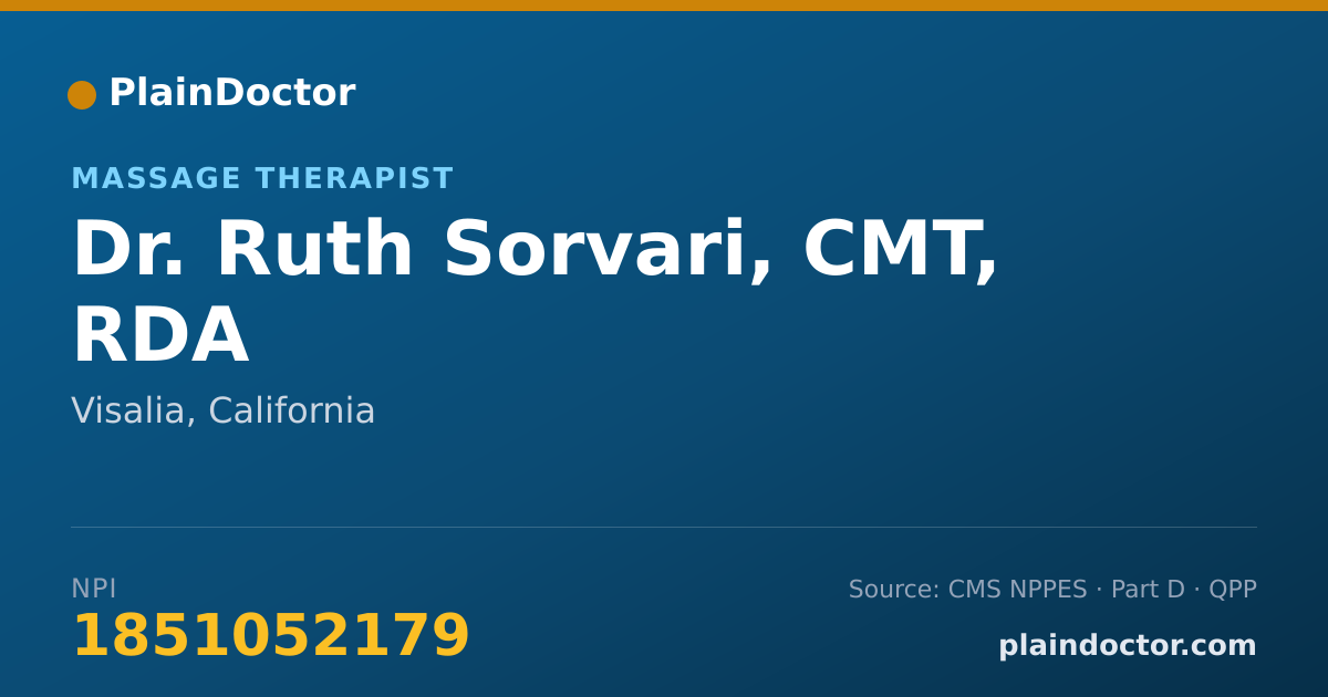 Shareable card for Ruth Sorvari, CMT, RDA - Massage Therapist, Visalia, CA