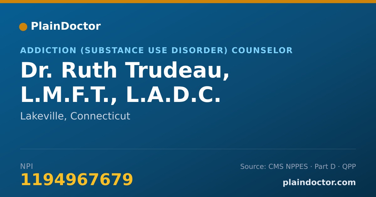 Shareable card for Ruth Trudeau, L.M.F.T., L.A.D.C. - Addiction (Substance Use Disorder) Counselor, Lakeville, CT