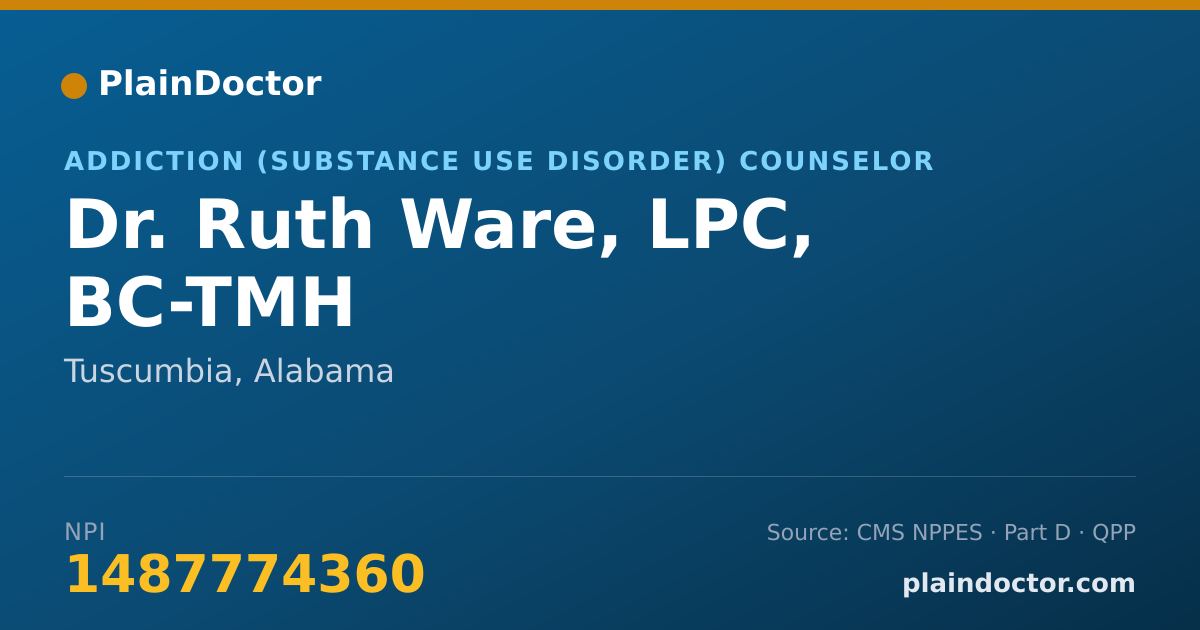 Shareable card for Ruth Ware, LPC, BC-TMH - Addiction (Substance Use Disorder) Counselor, Tuscumbia, AL