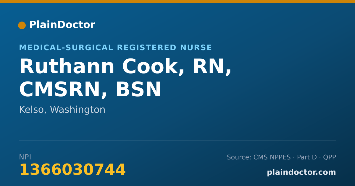 Shareable card for Ruthann Cook, RN, CMSRN, BSN - Medical-Surgical Registered Nurse, Kelso, WA
