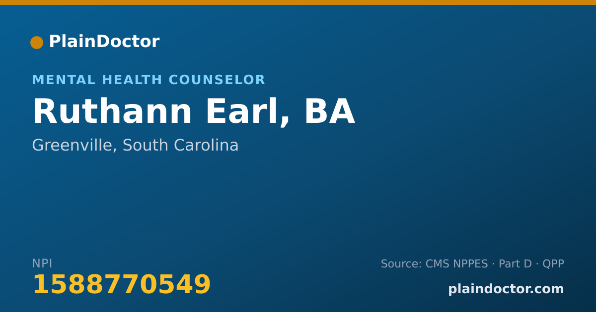 Shareable card for Ruthann Earl, BA - Mental Health Counselor, Greenville, SC