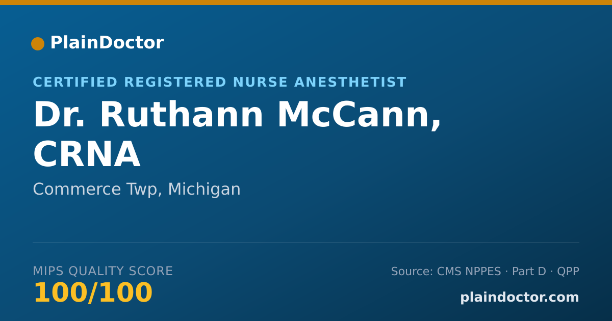 Shareable card for Ruthann McCann, CRNA - Certified Registered Nurse Anesthetist, Commerce Twp, MI