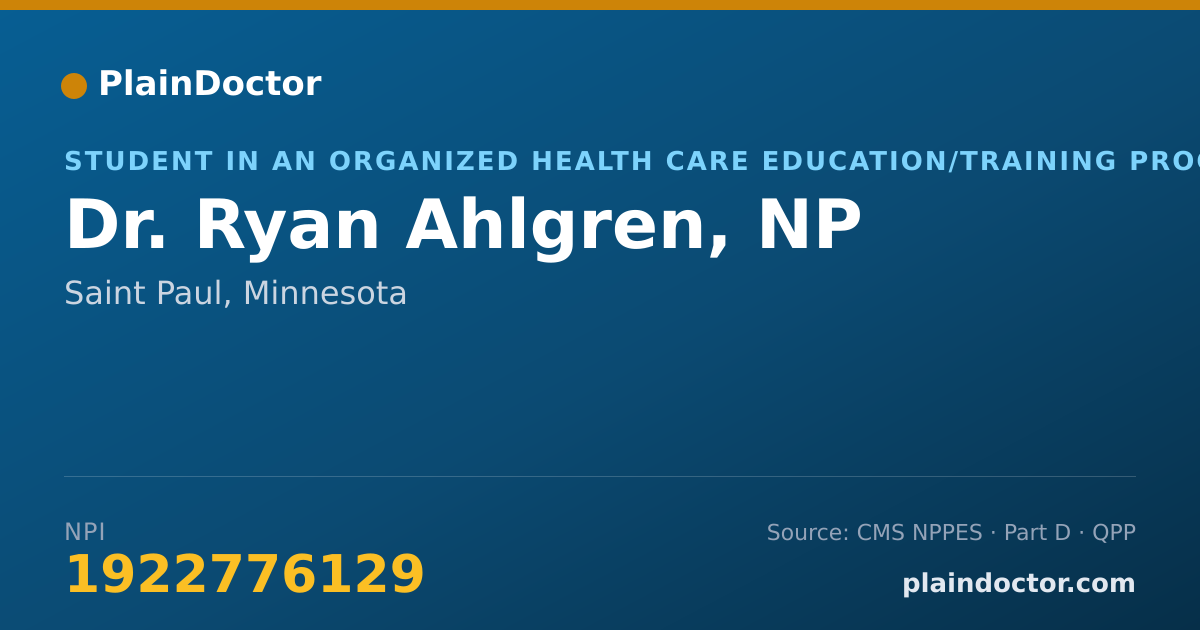 Shareable card for Ryan Ahlgren, NP - Student in an Organized Health Care Education/Training Program, Saint Paul, MN