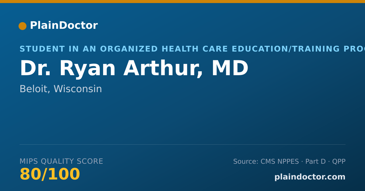 Shareable card for Ryan Arthur, MD - Student in an Organized Health Care Education/Training Program, Beloit, WI