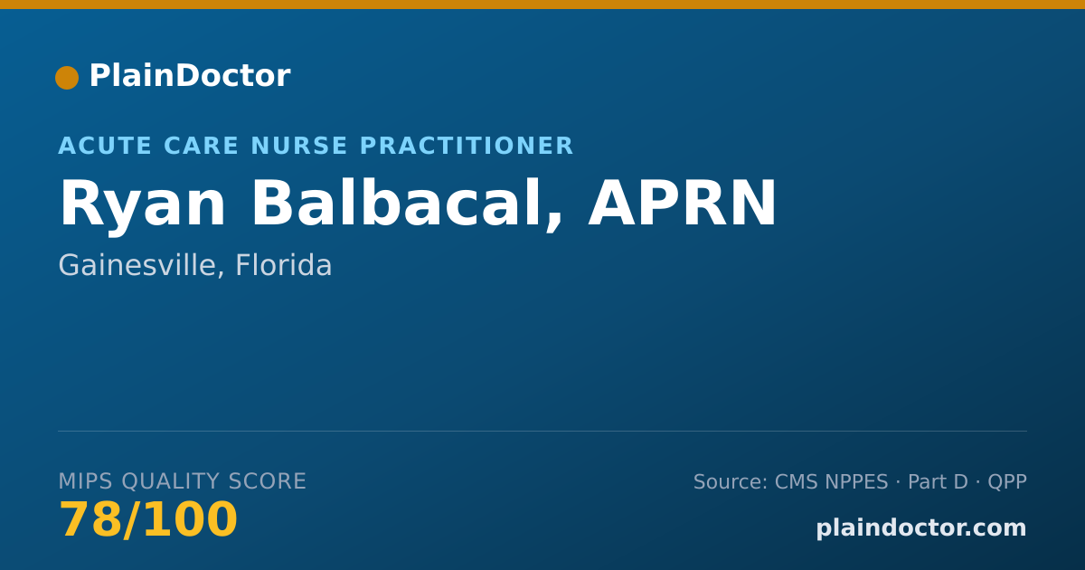 Shareable card for Ryan Balbacal, APRN - Acute Care Nurse Practitioner, Gainesville, FL