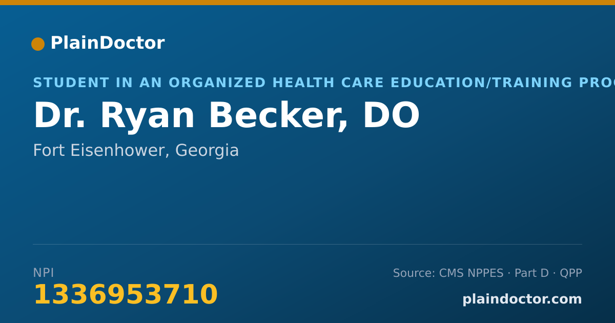 Shareable card for Ryan Becker, DO - Student in an Organized Health Care Education/Training Program, Fort Eisenhower, GA