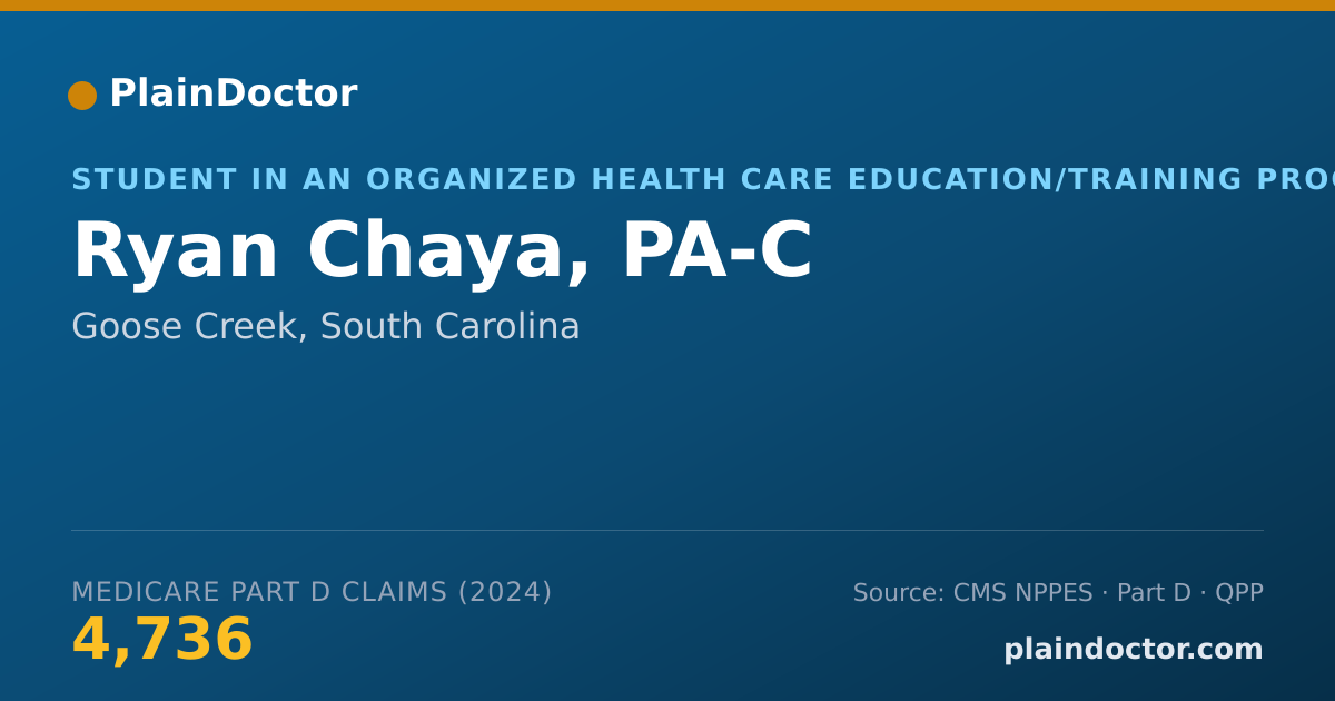 Shareable card for Ryan Chaya, PA-C - Student in an Organized Health Care Education/Training Program, Goose Creek, SC